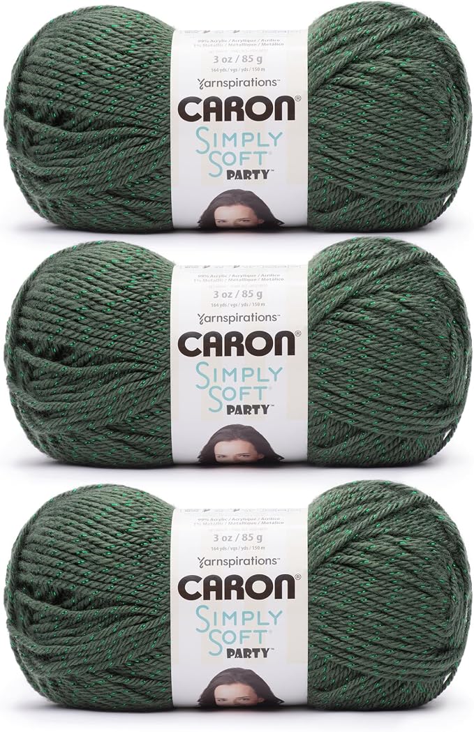 Caron Simply Soft Party Acrylic Yarn for Crocheting Soft, Dark Sage, 3-Pack