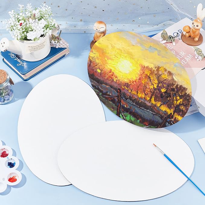 NBEADS 8 Pcs Oval Painting Canvas Panels, Blank Canvas Drawing Boards for Oil Painting Artist Hobby Painters and Beginners, 11.8x7.87inch