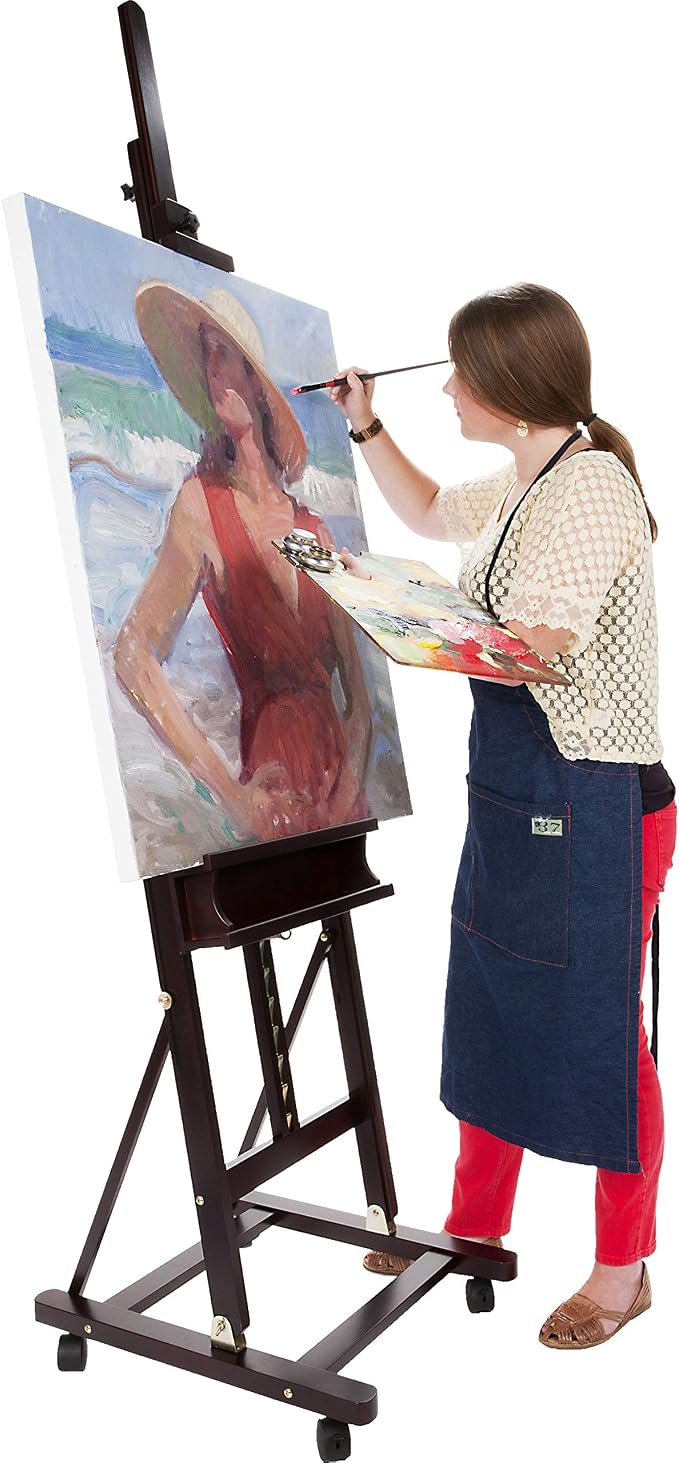SoHo Urban Artist Wooden Easel - H-Frame Studio Easel for Tabletop Easels for Painting & Drawing Desk, Supports Canvases Up to 71", Mahogany Finish, Adjustable with Locking Casters