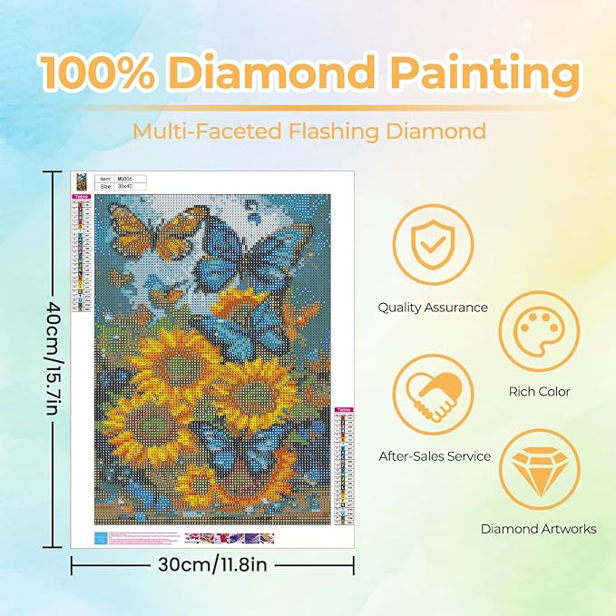 Amaieuin Butterfly Diamond Painting for Adults,Sunflowers Diamond Art Painting for Adults,5D Diamond Painting for Home Decor and Gifts 12x16in