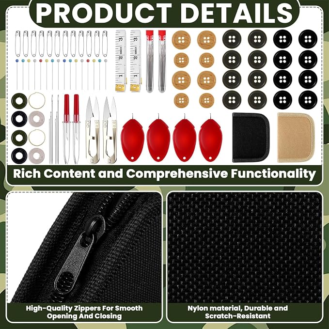 Suncalla 2 Pack Military Survival Sewing Kit Travel Emergency,Black Brown