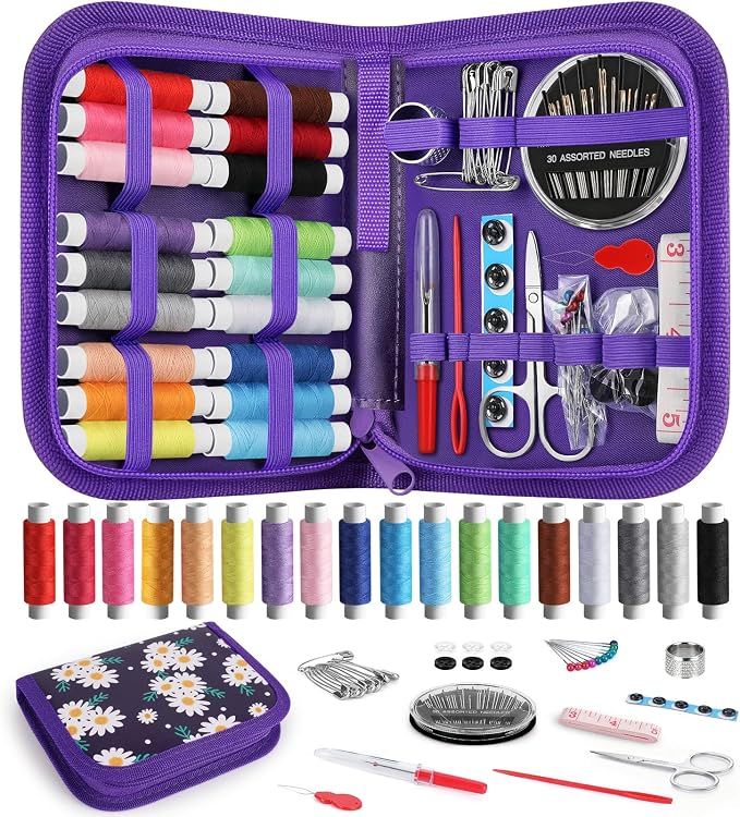 Coquimbo Sewing Kit Gifts for Kids Mom Grandma Adults Beginner Traveler, Portable Sewing Supplies Accessories Contains Thread, Needle, Scissors, Measure Tape, Thimble (Daisy)