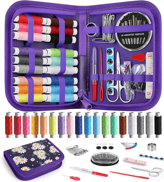 Coquimbo Sewing Kit Gifts for Kids Mom Grandma Adults Beginner Traveler, Portable Sewing Supplies Accessories Contains Thread, Needle, Scissors, Measure Tape, Thimble (Daisy)