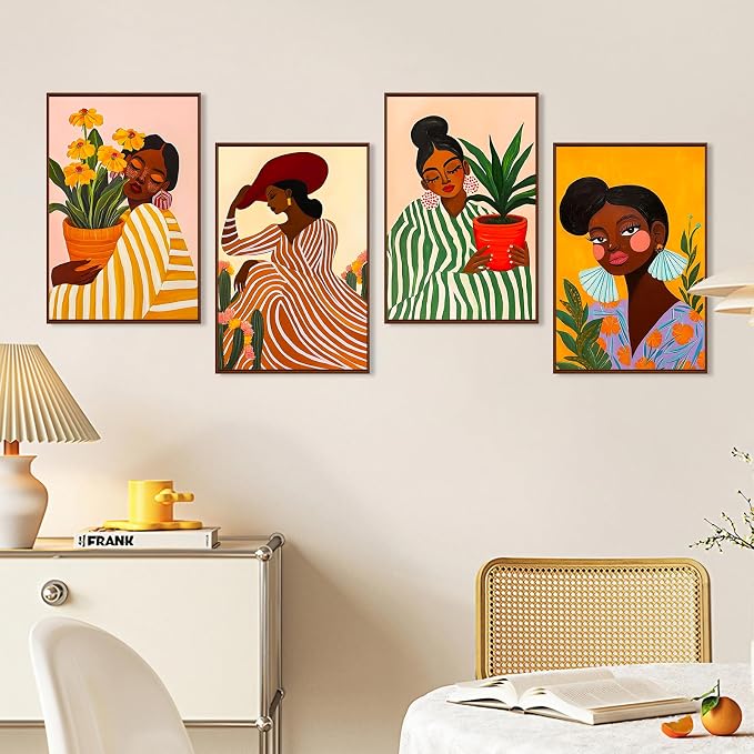 Okarina 4 Pack Paint by Numbers Kit for Adults with Frame, African Women | DIY Acrylic Painting Kit with Wooden Easel, Framed Paint by Number for Beginners, Home Wall Decor & Gift, 8 x 12 Inch