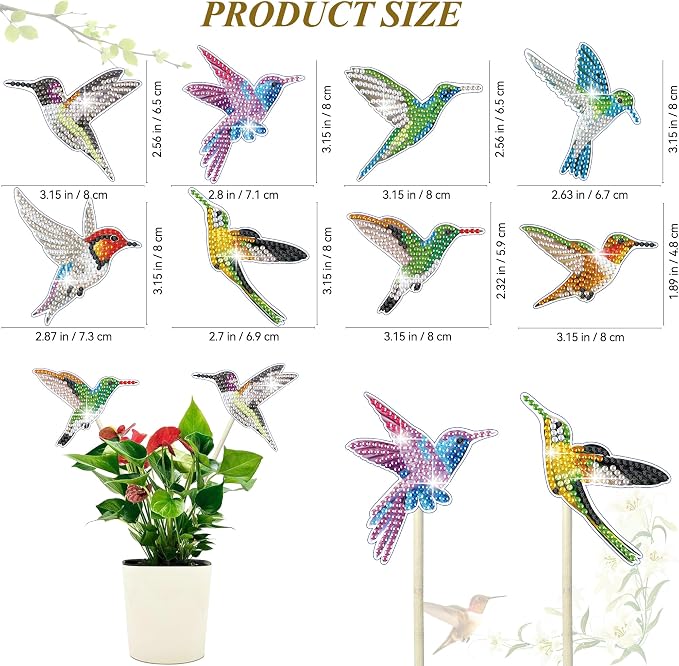 Vcekract 8Pcs Hummingbird Diamond Art Kits for Adults, DIY Garden Decor