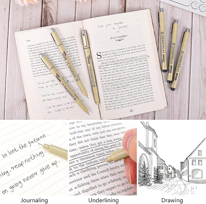 Muchcute Extra Fine Point Writing Pens,6 Black 0.25mm Smooth No Bleed Bible | Ultra Thin Annotation Pen Journaling Bible Study Supplies, Waterproof 01 Micro Line Tip Fineliner Gel Felt Ink Markers Stuff