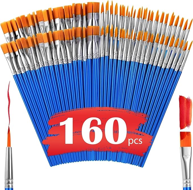 AROIC Small Paint Brushes Bulk,160 Pcs Acrylic Flat Round Pointed Brushes | Nylon Hair Oil Watercolor Painting Brushes, Professional Artist Drawing Kit for Adult Face Canvas Rock Painting Art Supplies