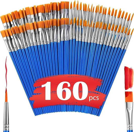 AROIC Small Paint Brushes Bulk,160 Pcs Acrylic Flat Round Pointed Brushes | Nylon Hair Oil Watercolor Painting Brushes, Professional Artist Drawing Kit for Adult Face Canvas Rock Painting Art Supplies