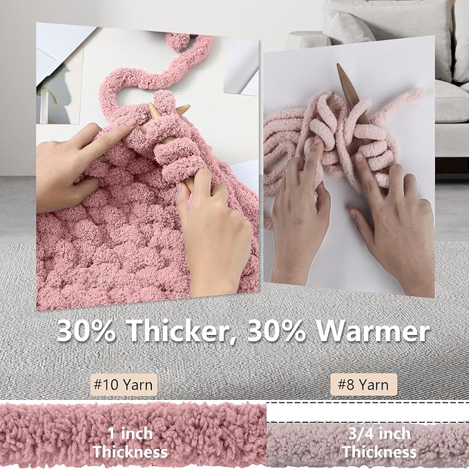 Cozyful Chunky Yarn for Hand Knitting - #10 Chunky Chenille Yarn, Jumbo Big Thick Chunky Yarns for Crocheting, Super Bulky Chunky Knit Blanket Yarns, 8 Skein (22 yds 8 oz Each Skein), Dusty Pink