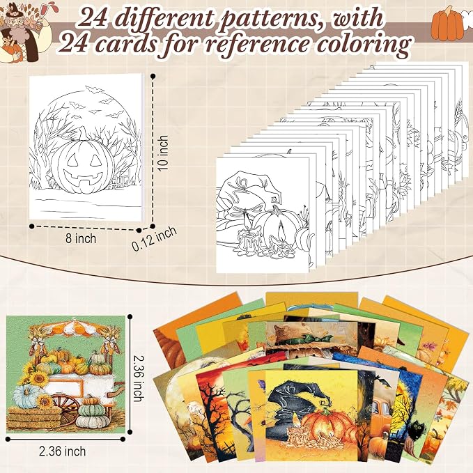 Sherr 24 Pcs Pre Drawn Canvas for Adult, Autumn Halloween, 8 x 10 Inch