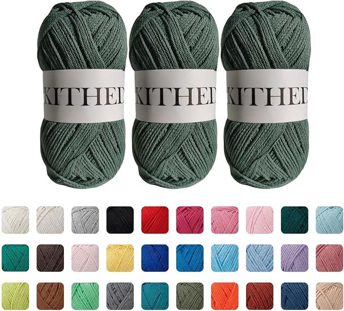 Cotton Yarn，10.5oz，526yard，3 Pack ，Soft Yarn for Crocheting and Knitting (11 Matcha Green)