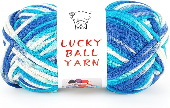LUCKY BALL Yarn for Crocheting, 100g / 109 yd 70% Cotton 30% Nylon #5 Bulky Tube Yarn, Soft Crochet & Knitting Yarn for Bags, Hats, Socks, Sweaters, Blankets(Blue White)