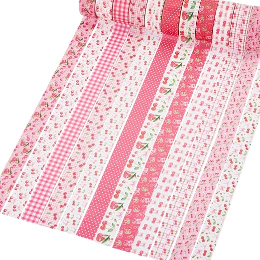 12 Rolls Pink Cherry Washi Scrapbook Tape 15mm Bible Tape Set