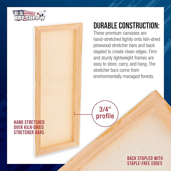 U.S. Art Supply 4"x12" Stretched Canvas for Painting, 3/4" Profile, 6-Pack