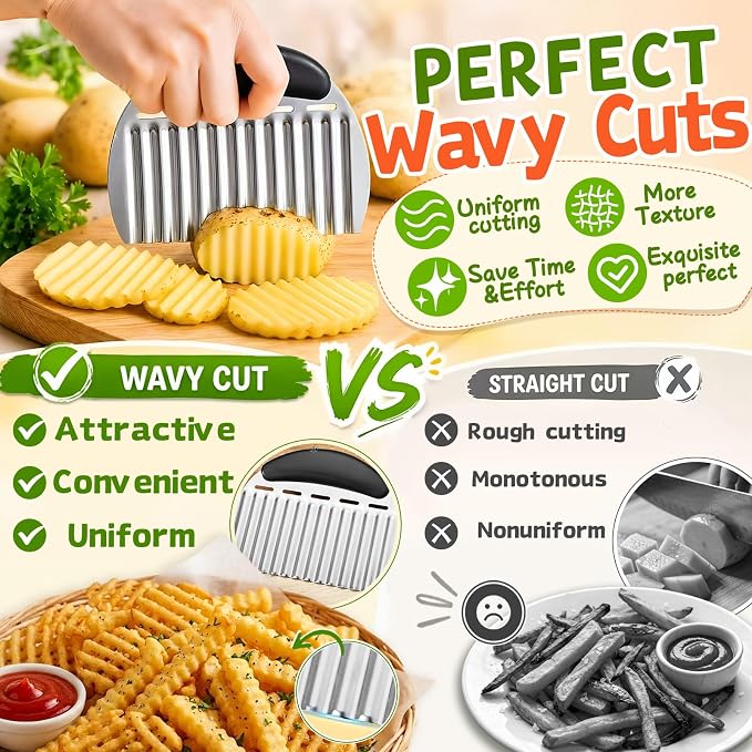 JAYVAR Large Crinkle Cutter French Fry Cutter, Stainless Steel Wavy Slicer