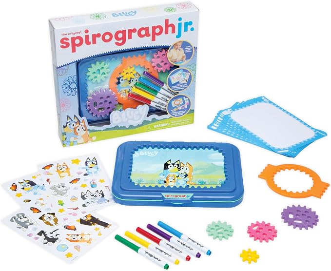 Spirograph Jr Bluey Toys Toddler Arts and Crafts for Kids Drawing Kit | Toddler Activities, Bluey Stickers, Drawing Pad, Jumbo Gears, Washable Markers, Drawing Kit, Spiral Art