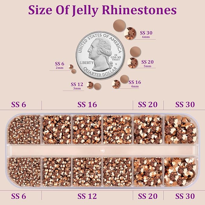 Resin Jelly Rhinestones for Crafting with B7000 Jewelry Glue, 1 Box Champagne Flatback Crystal with 3Pcs 10ml Glue, Bedazzling Non Hotfix Gems for DIY Tumblers Clothing Shoes Manicure