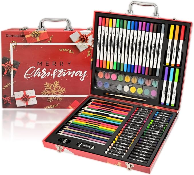 Darnassus 132-Piece Art Set, Deluxe Professional Color Set, Creating Gift Box, Art Set Crafts Drawing Painting Christmas Kit for Kids and Adult, Girls Boys