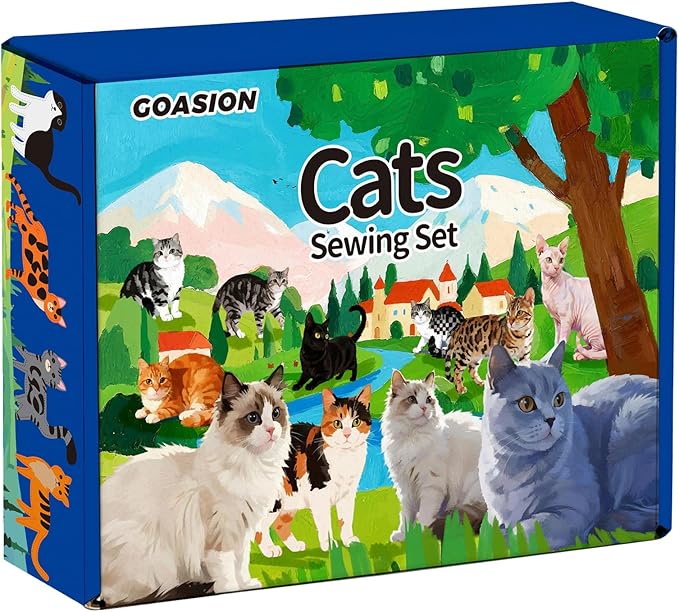 GOASION Sewing Kit for Kids, 12 Pcs Cat Craft Set, Ages 5+