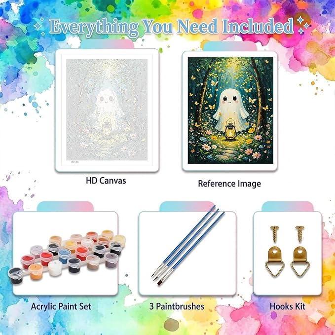 YarnWhimsy Ghost Paint by Numbers for Adults, Halloween Painting by Number