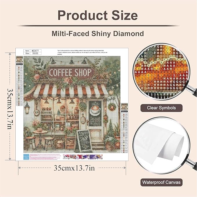 Diamond Art Kits for Adults,Coffee Shop Diamond Painting,13.8 x 13.8 Inch