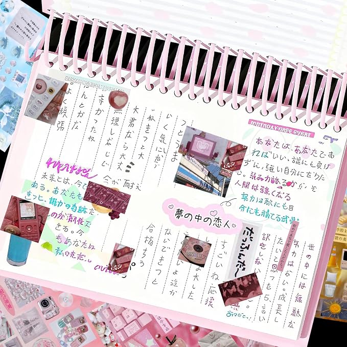 Tmtains 30 Sheets Japanese Sticker Book for Scrapbook 700+Pcs Heisei Retro Korean Sticker for Journaling Pink Aesthetic Stickers Book for Adults DIY Craft Scrapbooking Junk Supplies (Dive into Dreams)