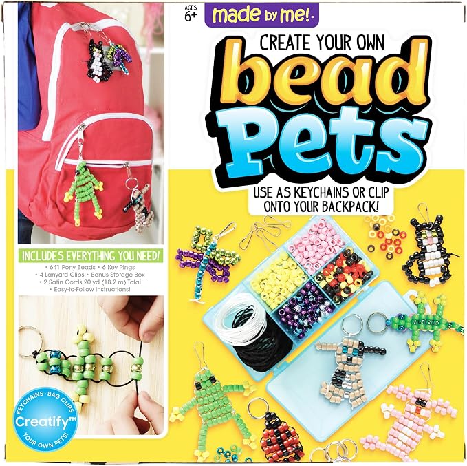 Made By Me Create Your Own Bead Pets by Horizon Group USA, Includes Over 600 Pony Beads, 6 Key Rings, Storage Box & Much More