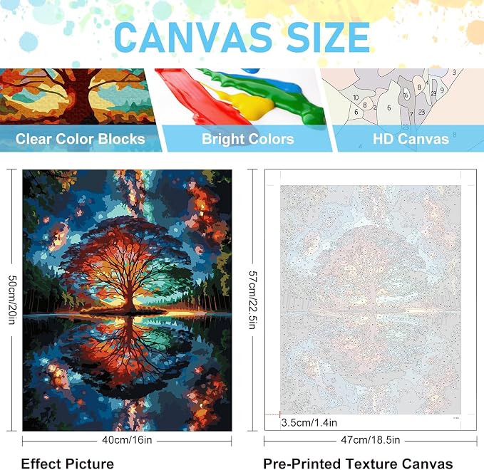 Paint by Numbers Kit for Adults, Tree of Life Acrylic Canvas Painting Set | 16x20 Inch, DIY Number Painting Craft Kit for Adults Beginners, Home Wall Decor, Stress Relief Relaxing Hobby Gift