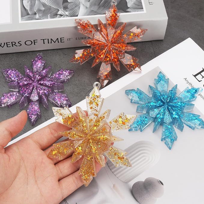 4 Pcs Snowflake Resin Molds, 3D Christmas Snowflake Molds, Christmas Epoxy Resin Mold for DIY Winter Xmas Pendant Decoration