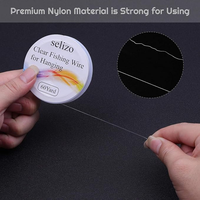 Fishing Wire, Selizo 3Pcs Clear Fishing Line Jewelry String Invisible Nylon Thread for Hanging Decorations, Beading and Crafts (3 Sizes, 60 Yards per Roll)