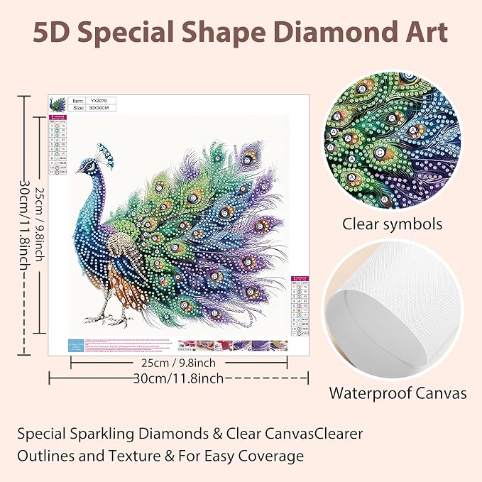 Peacock Diamond Art Kits for Adults Special Shape Diamond Painting