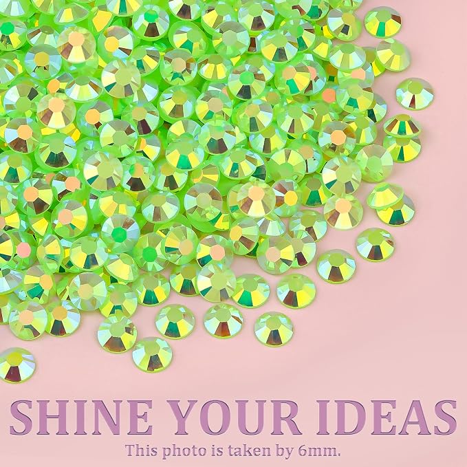Resin Jelly Rhinestones for Crafting with B7000 Jewelry Glue, 1 Box Fluorescent Green AB Flatback Crystal with 3Pcs 10ml Glue, Bedazzling Non Hotfix Gems for DIY Tumblers Clothing Shoes Manicure
