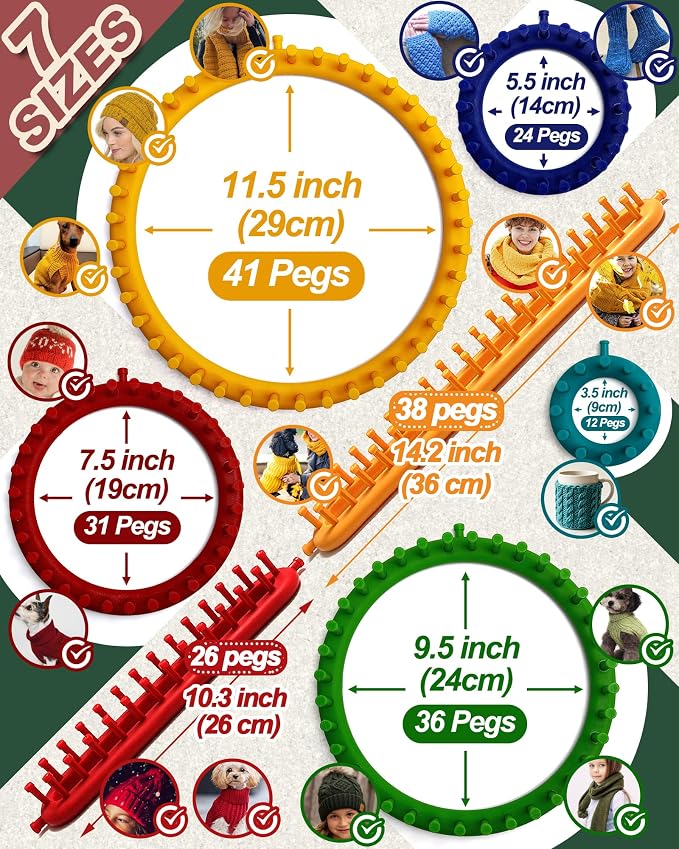 UCDRMA Premium Loom Knitting Kit 35PCS Beginners Long + Round Knitting Loom Kit with Yarn, Instructions & Pom Pom Maker, Quick Yarn Loom Set Scarf/Socks/Hat Loom Crochet Kit for Family