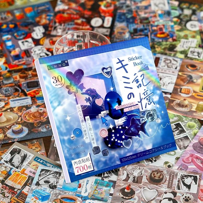 Tmtains 30 Sheets Japanese Sticker Book for Scrapbook 700+Pcs Heisei Retro Cute Korean Sticker for Journaling Blue Aesthetic Stickers Book for Adults DIY Craft Scrapbooking Junk Supplies (Your memory)
