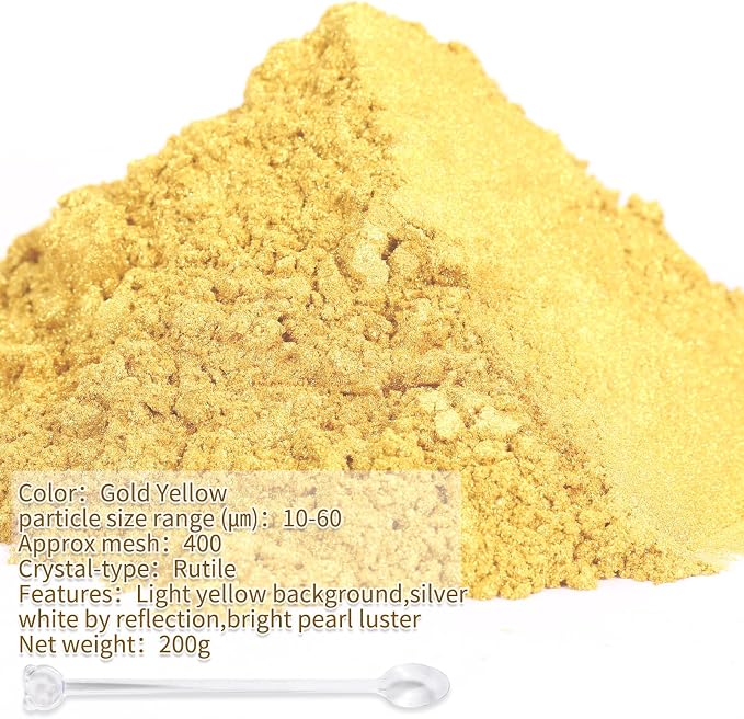 Mica Powder,7.05OZ（200g）,Gold Yellow Mica Powder Pigment for Epoxy Resin，Lip Gloss，Paint，Dye，Soap Making，Nail Polish,Candle Making,Bath Bombs(Gold Yellow)