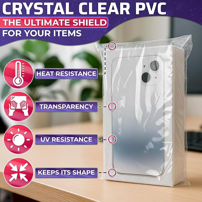PalaYou 100 Pcs Heat Shrink Wrap Bags for Gifts, 11x18, Clear Cellophane | Large Heat Shrink Bags; Works with Heat Gun or Hair Dryer; Dust and Moisture Cover; for Books, Cosmetics, and Gift Sets