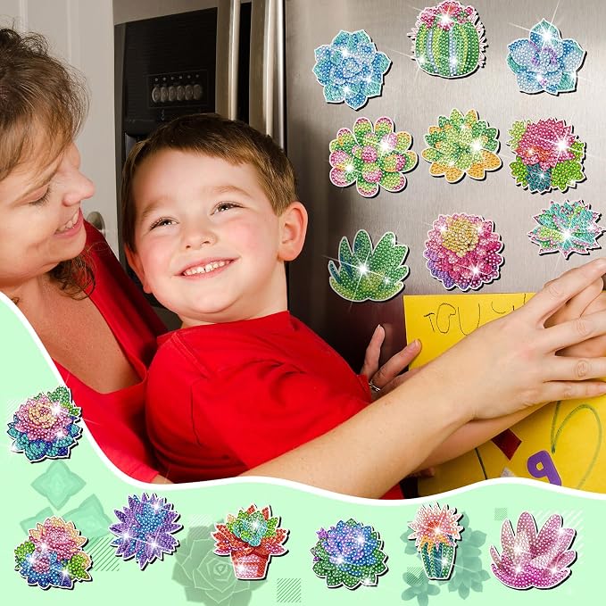 Remuuly 30 Pcs Succulent Diamond Painting Magnets Diamond Art Magnets Kits | Plant Diamond Art Kits for Adults, Refrigerator Magnet, 5D Rhinestone Fridge Magnetic Sticker, Diamond Club Gifts, DIY Crafts