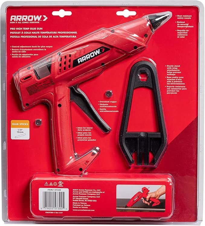 Arrow Fastener 300-Watt Heavy Duty Professional Electric Hot Melt Glue Gun for Crafts, Construction, and Wood, Clear