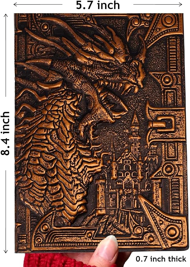 Futhark DND Notebook/Journal - 200 Pages with 3D Bronze Dragon Embossed Faux Leather Cover with Pen and Pen Holder - Ideal for Dungeons & Dragons/D&D. Great RPG Accessories Gift for DM & Players