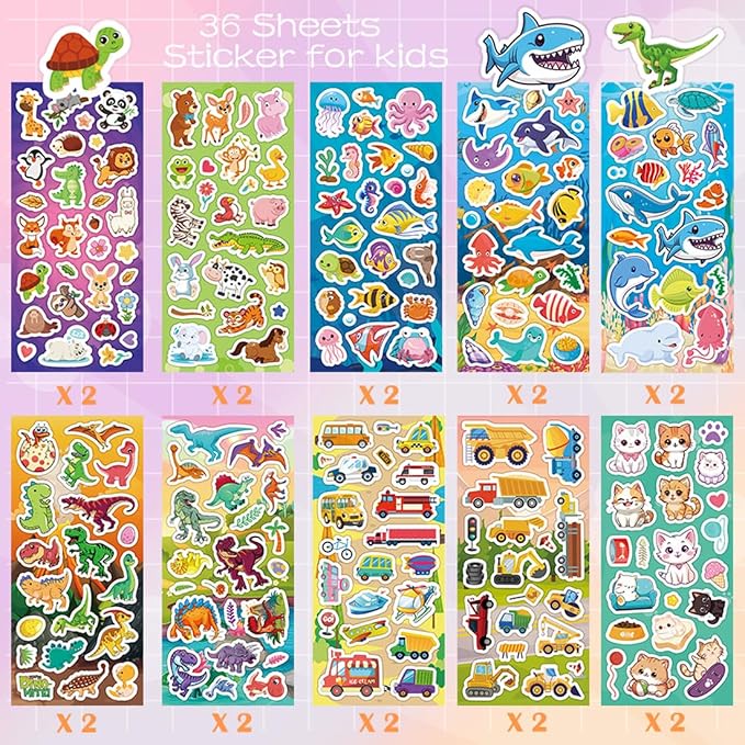 KARSLORA 36 Sheets Stickers for Kids, 800+ Stickers for Scrapbooking Including Animals, Fruits, Dinosaurs, Hearts, Cats, Fish, Cars, Space and More, Party Favors for Kids | Including Animals, Fruits, Dinosaurs, Hearts, Cats, Fish, Cars, Space and More,...