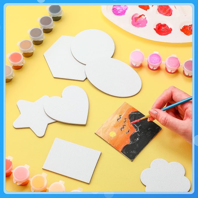 Engrowtic 60 Pcs Mini Magnetic Canvas Panel Boards Magnetic Painting Canvas Panel Various Size for Painting Fridge Locker Art Crafts DIY(Classic)