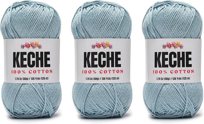 Cotton Yarn - 100% Cotton Yarn for Crocheting and Knitting, Mercerized Cotton Amigurumi Yarn Fine-Sport 2 1.76 oz (50g) / 136 Yrds (125 m) 3 Skeins - ICE Blue