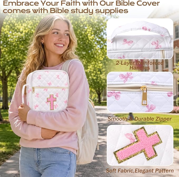 XKDOUS Bible Cover Case for Women Bible Bag Journaling Kit w/Study Supplies