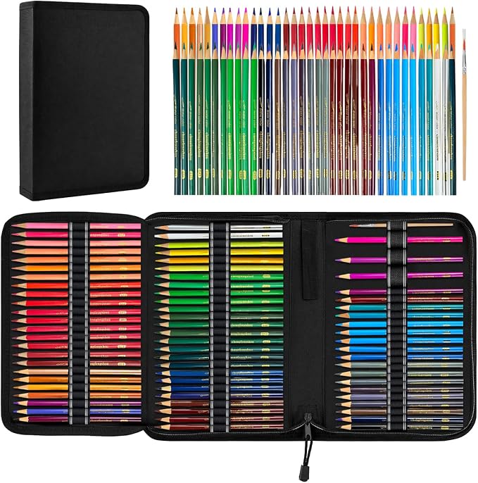 Mifuner 72 Colored Professional Drawing Set with Zipper Pencil Pouch | Portable Travel Colored Pencil Case,Sketching Shading Blending Art Supplies,Gifts for Artists Adults Beginners.