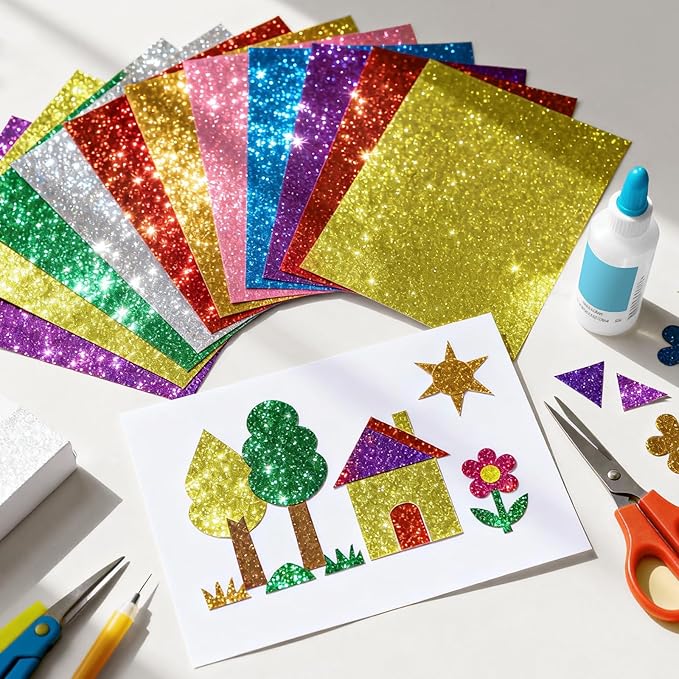 TUXIYA 100 Sheets 5" X 7" Glitter Cardstock,50 Colors 250GSM Card stock