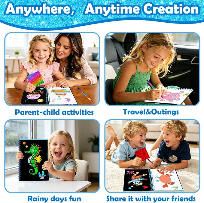 FUNNYB&G Foil Art Craft Kit for Kids, Sparkly Birthday Gift Toy for Kids | No Mess, Kids Ages 4-10 Create Sparkling Artwork, A Creative Gift for Birthdays, Holidays, Travel Activities,Screen-Free Fun