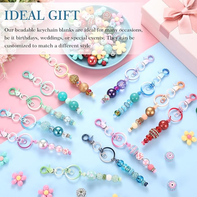 Tondiamo 12 Pcs Beadable Keychains Bars Bulk Blank Beaded Metal Keychain for Craft DIY Gift