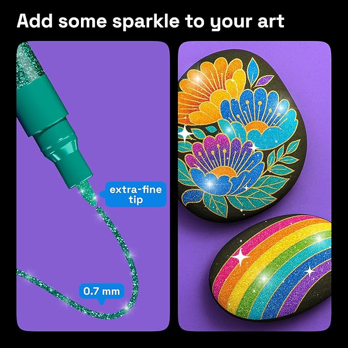 ARTISTRO 12 Glitter Paint Pens for Glass Marking - Extra-Fine Tip