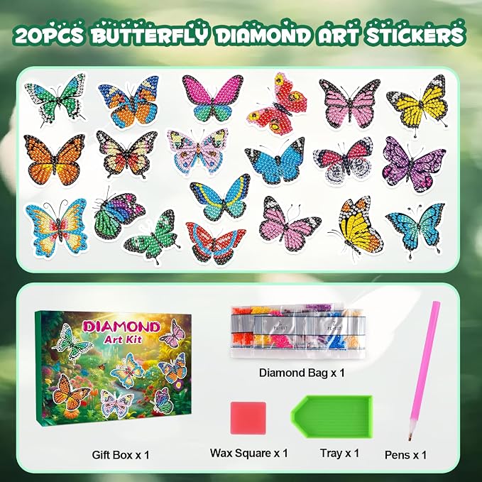 Labeol Diamond Art Kits for Kids Boys and Girls Ages 6-8-10-12 Easy to DIY Creative Diamond Art Sticker Craft by Numbers Kits for Kids and Adult Beginners (Shining Butterfly)