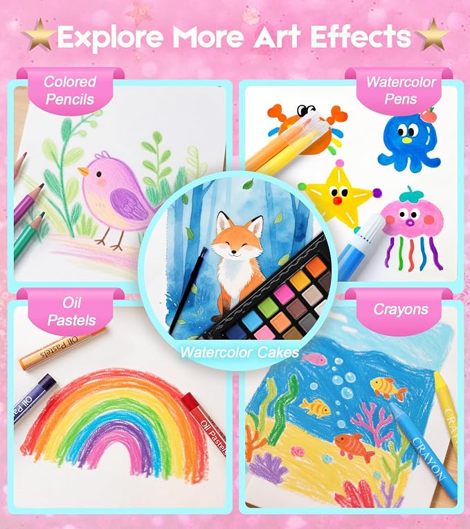 237-Piece Kids Art Set with Double-Sided Easel, Painting Kits for Kids Ages 4-8, Non-Toxic Art Supplies for Girls & Boys, Drawing Set with Watercolor, Oil Pastels, resent for Young Artists-Black